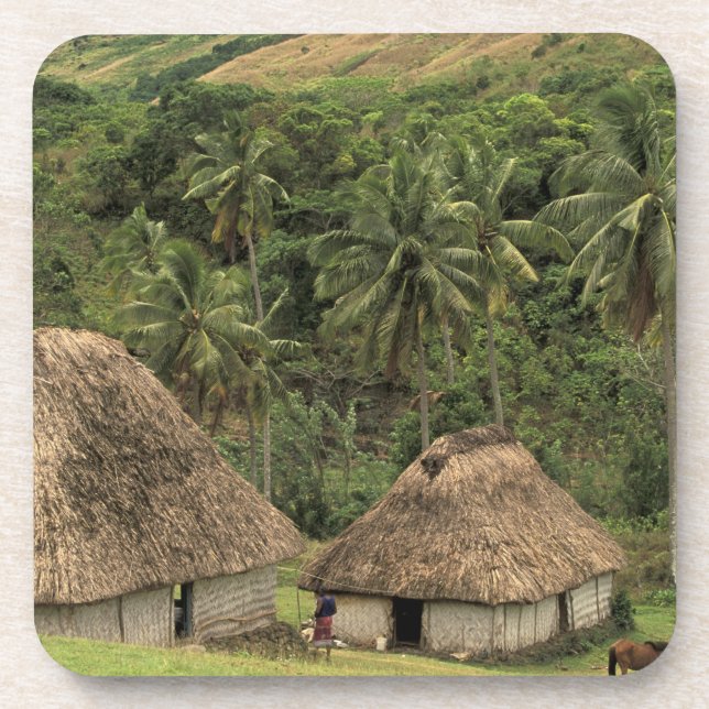 Dessous-de-verre Fidji, Viti Levu, Navala, maisons traditionnelles  (Devant)