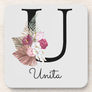 Dessous-de-verre Fille Boho rose moderne Floral U initial