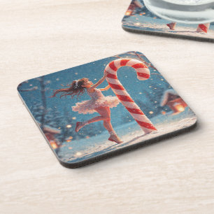 Dessous-de-verre Fille d'anime Ballerine et Canne de bonbon de Noël