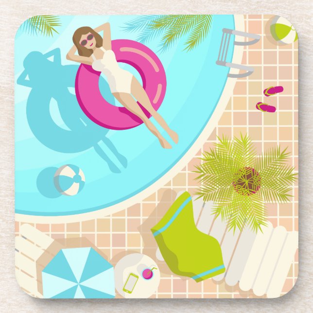 Dessous-de-verre Fille de piscine en bikini plage d'été (Devant)