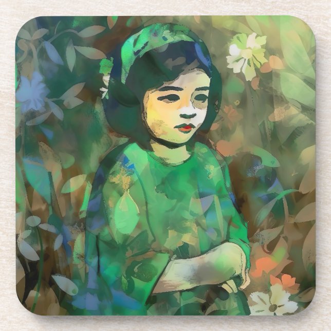 Dessous-de-verre Fille en robe verte (Devant)