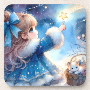 Dessous-de-verre Fille rêveuse contemplant les étoiles à l'aquarell