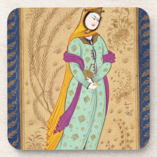 Dessous-de-verre Fille tenant un navire de vin et une poire, de la