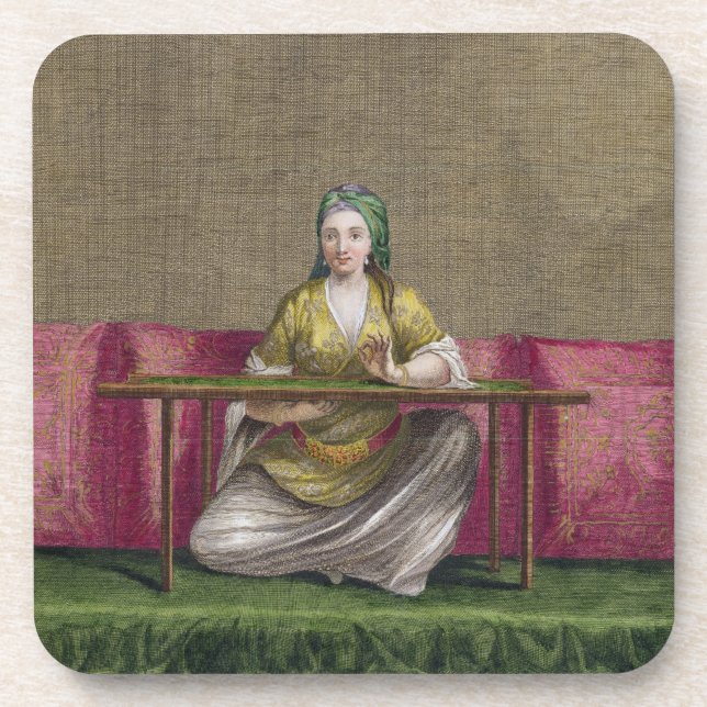 Dessous-de-verre Fille turque, brodant, XVIIIème siècle (engravin (Devant)