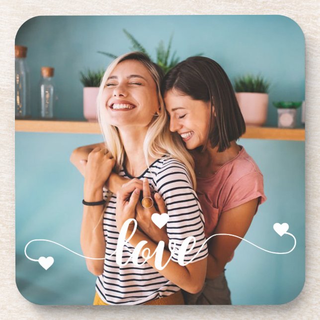 Dessous-de-verre Filles White Love Script Avec Coeur Valentine (Devant)