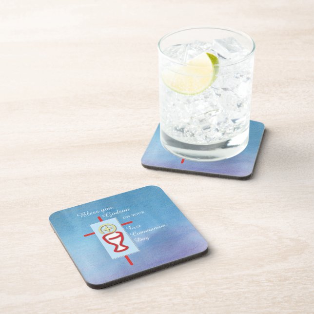 Dessous-de-verre Filleul, Première Sainte Communion, Bleu (Côté Droit)
