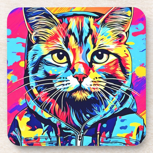 Dessous-de-verre Finesse Feline : Meilleur art de peinture de chat  (Devant)