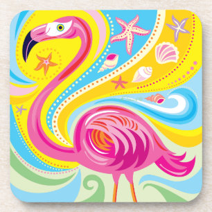 Dessous-de-verre Flamant rose avec étoile de mer
