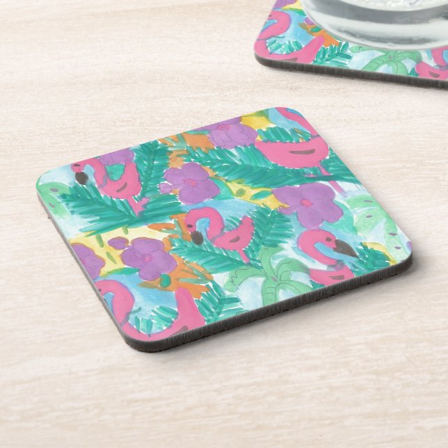 Dessous-de-verre Flamant rose Tropical Jungle Motif (Côté gauche)