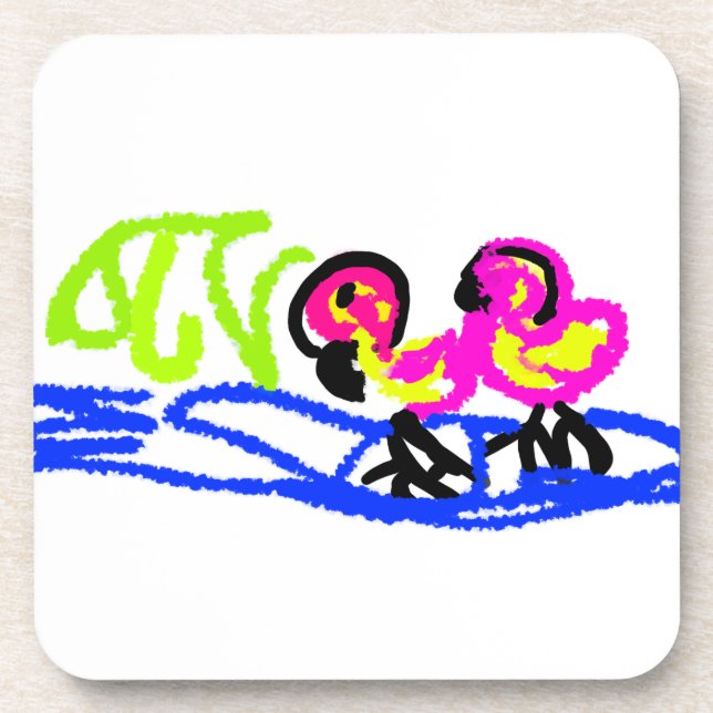 Dessous-de-verre Flamants roses mariage été amusement (Devant)