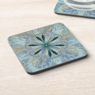 Dessous-de-verre Fleur Abstraite Fractée Turquoise Blanc Bleu Gris