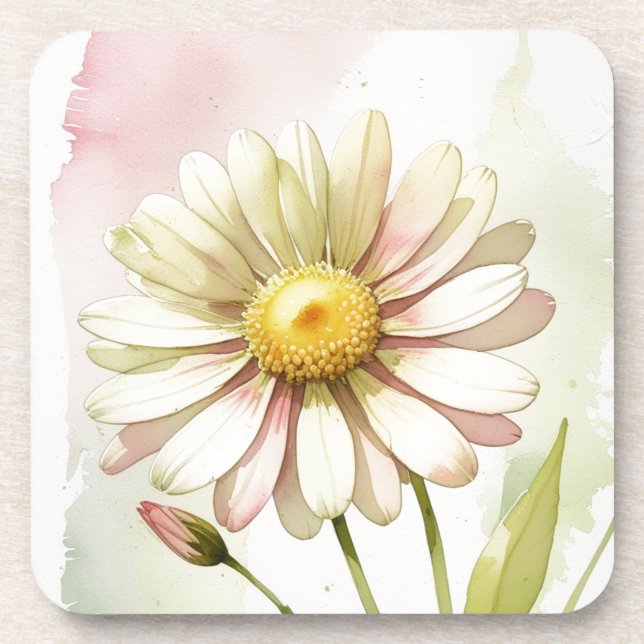 Dessous-de-verre Fleur aquarelle moderne professionnelle Daisy (Devant)