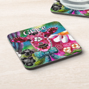 Dessous-de-verre Fleur Cow rose sarcelle noir personnalisée Fantais