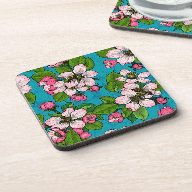 Dessous-de-verre Fleur d'Apple sur le turquoise (Côté gauche)