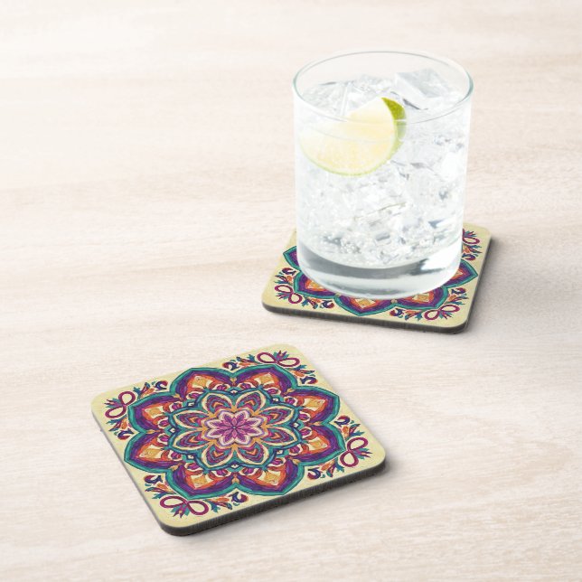 Dessous-de-verre Fleur d'art populaire Boho  (Côté Droit)