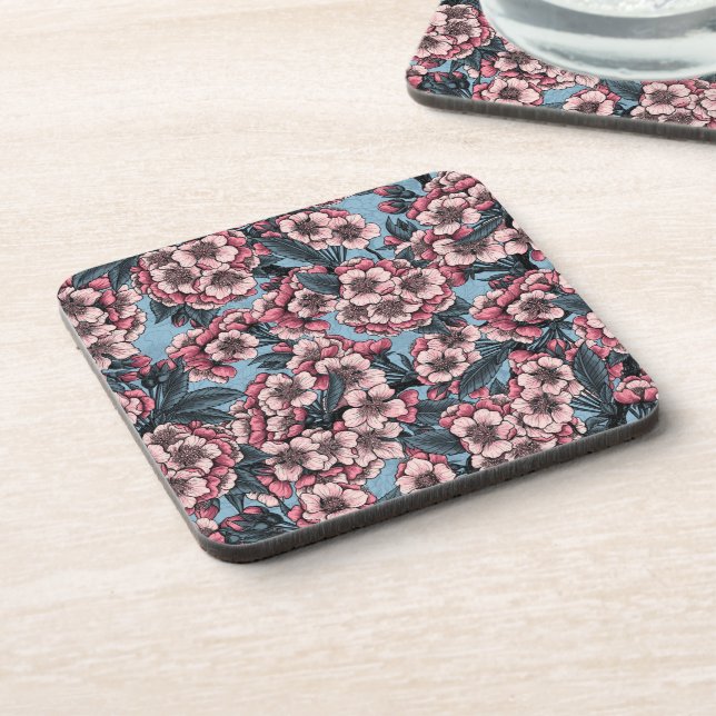 Dessous-de-verre Fleur de cerisier rose et bleu (Côté gauche)