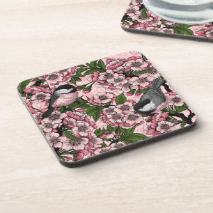 Dessous-de-verre Fleur de cerisiers et poulets roses