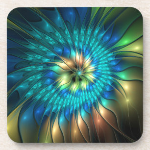 Dessous-de-verre Fleur de fantaisie lumineuse, fractale abstraite c