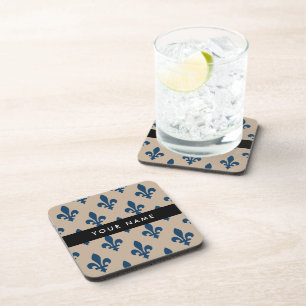 Dessous-de-verre Fleur de Lis, Bleu Marine sur Beige, Royal, Votre