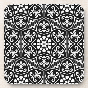 Dessous-de-verre Fleur de lis noir&blanc motif floral vertical