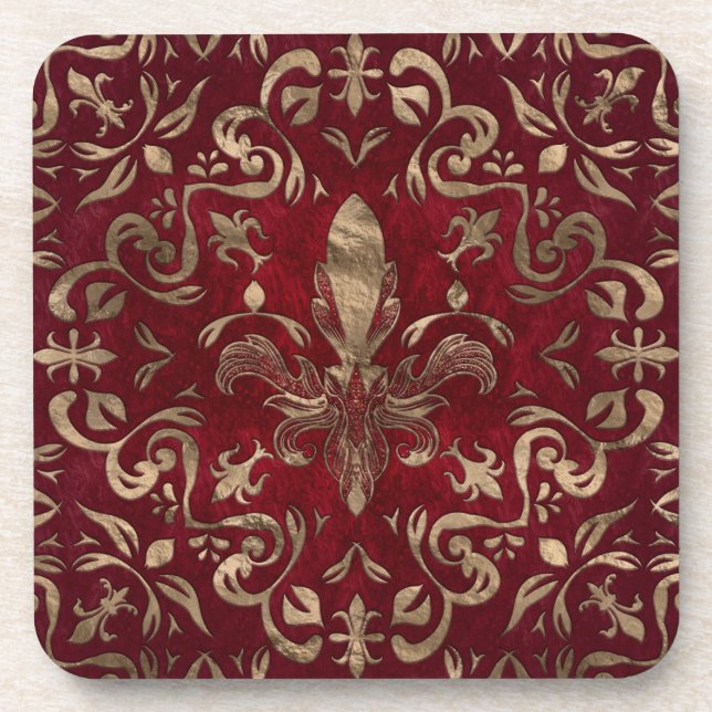 Dessous-de-verre Fleur de lis ornement Rouge et Or (Devant)