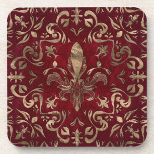 Dessous-de-verre Fleur de lis rouge et or