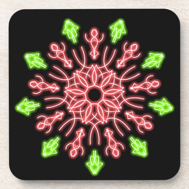 Dessous-de-verre Fleur de néon rouge et vert (Devant)