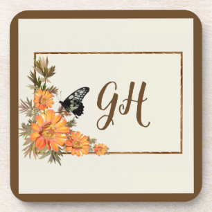 Dessous-de-verre Fleur de papillon moderne et élégant Monogramme