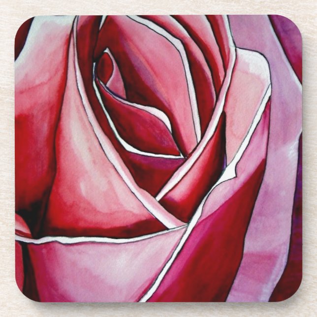 Dessous-de-verre Fleur de rose rose macro aquarelle art abstrait (Devant)