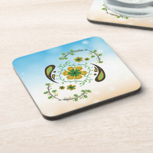 Dessous-de-verre Fleur de Yin‑Yang – Œuvre d'art verte et dorée