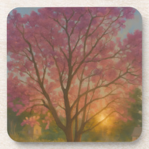 Dessous-de-verre Fleur d'or - Peinture de jardin couché de soleil