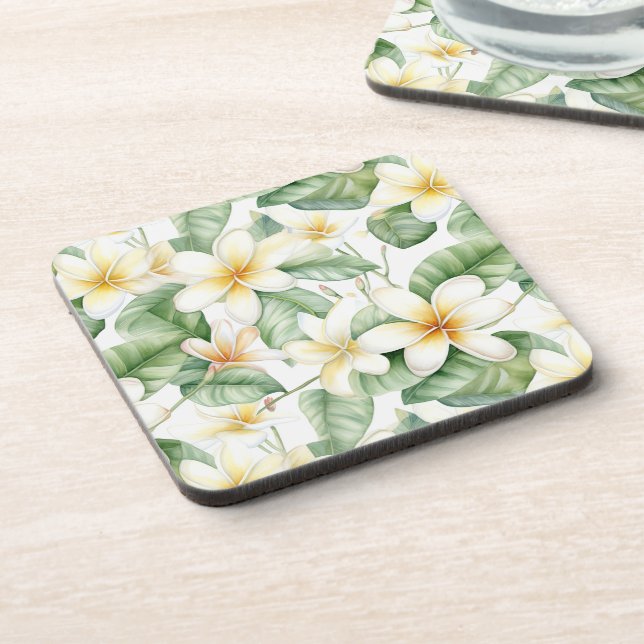 Dessous-de-verre Fleur Frangipani Blanc Tropical (Côté gauche)