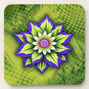 Dessous-de-verre Fleur géométrique avec des pétales violettes et ve