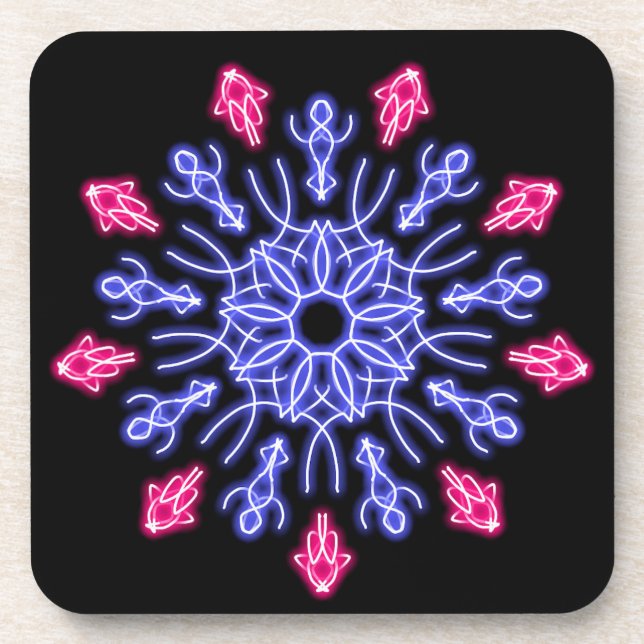 Dessous-de-verre Fleur néon bleue et rouge (Devant)