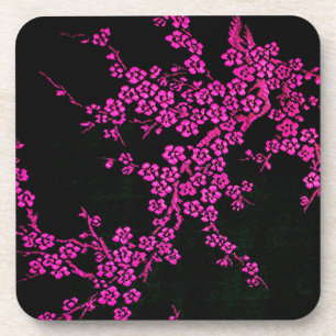 Dessous-de-verre Fleur orientale de cerisier japonais rose noir
