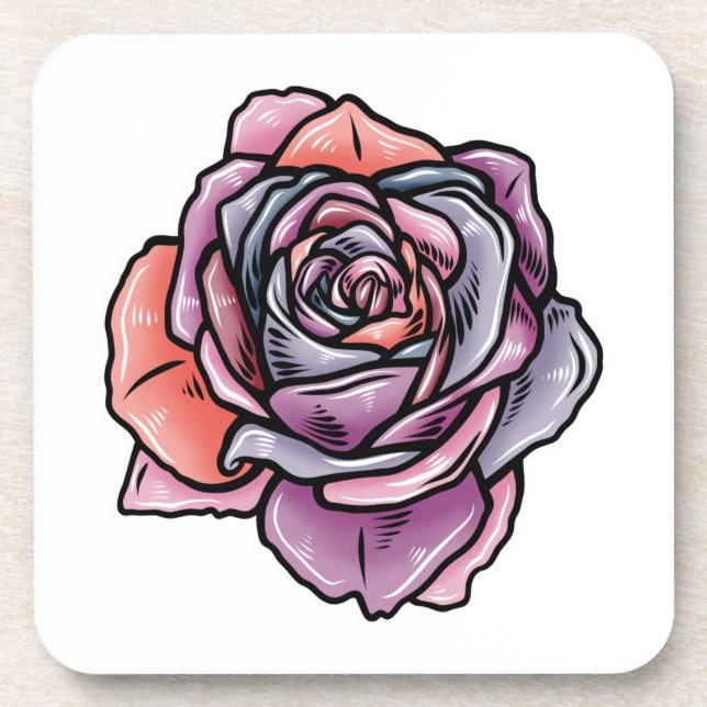 Dessous-de-verre Fleur Rose coloré (Devant)