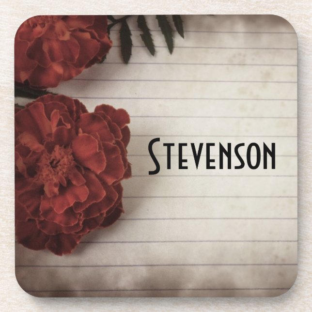 Dessous-de-verre Fleur rouge personnalisée sur papier lin automne (Devant)