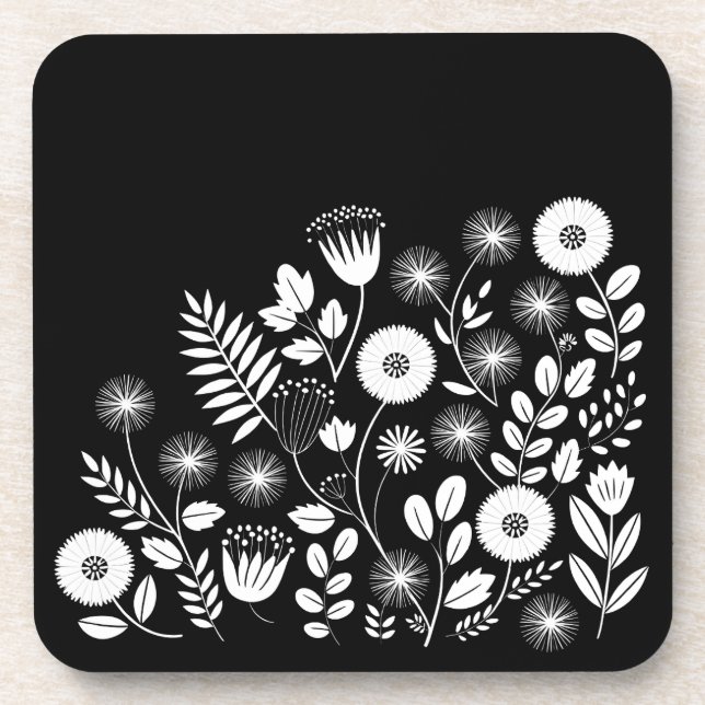 Dessous-de-verre Fleur sauvage Boho noir et blanc (Devant)