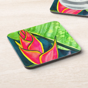 Dessous-de-verre Fleur tropicale héliconia à l'aquarelle