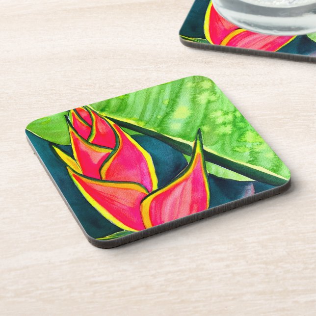 Dessous-de-verre Fleur tropicale héliconia à l'aquarelle (Côté gauche)