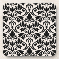 Fleurir damas grand motif noir sur crème