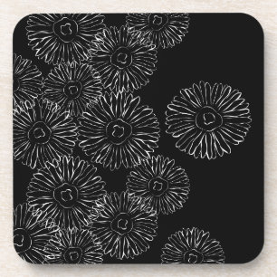 Dessous-de-verre Fleurs abstraites de printemps noir et blanc
