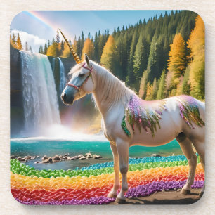 Dessous-de-verre Fleurs arc-en-ciel Unicorn Green Trees Lac de casc