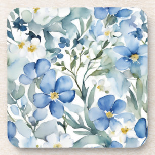 Dessous-de-verre Fleurs Blanches Bleues Aquarelle Chic
