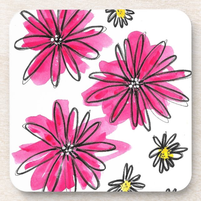 Dessous-de-verre Fleurs blanches et roses (Devant)