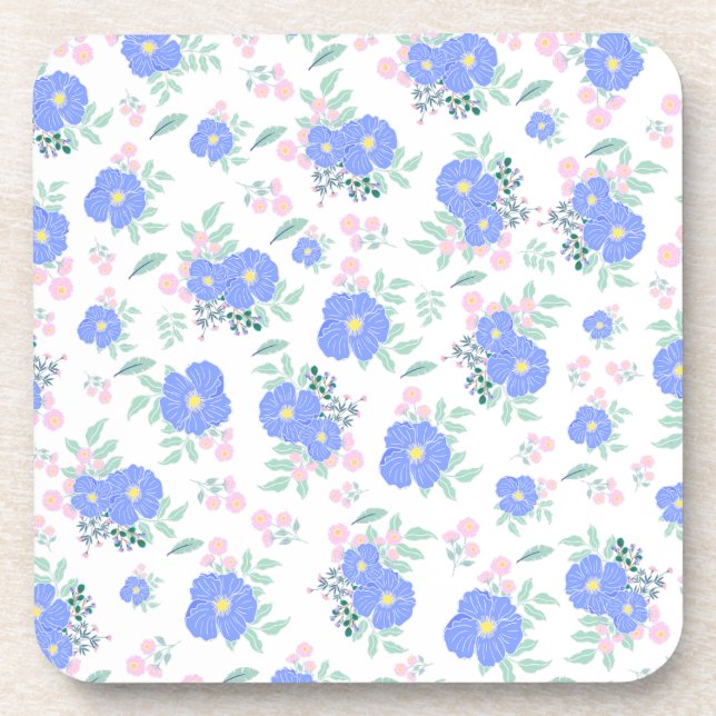 Dessous-de-verre Fleurs bleues et feuilles verts (Devant)