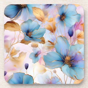 Dessous-de-verre Fleurs bleues éthérées dans les pastels doux Encre