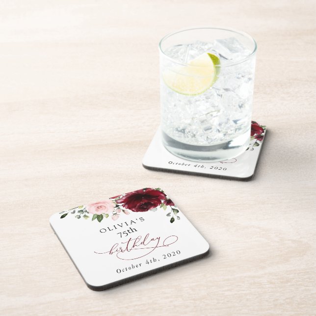 Dessous-de-verre Fleurs Bourgognes, Fleurs Roses, Boho, Anniversair (Côté Droit)