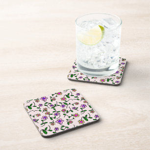 Dessous-de-verre Fleurs Colorées, Motif Floral, Feuillage, Boho
