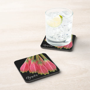 Dessous-de-verre Fleurs d'agapètes rouges sur floral noir